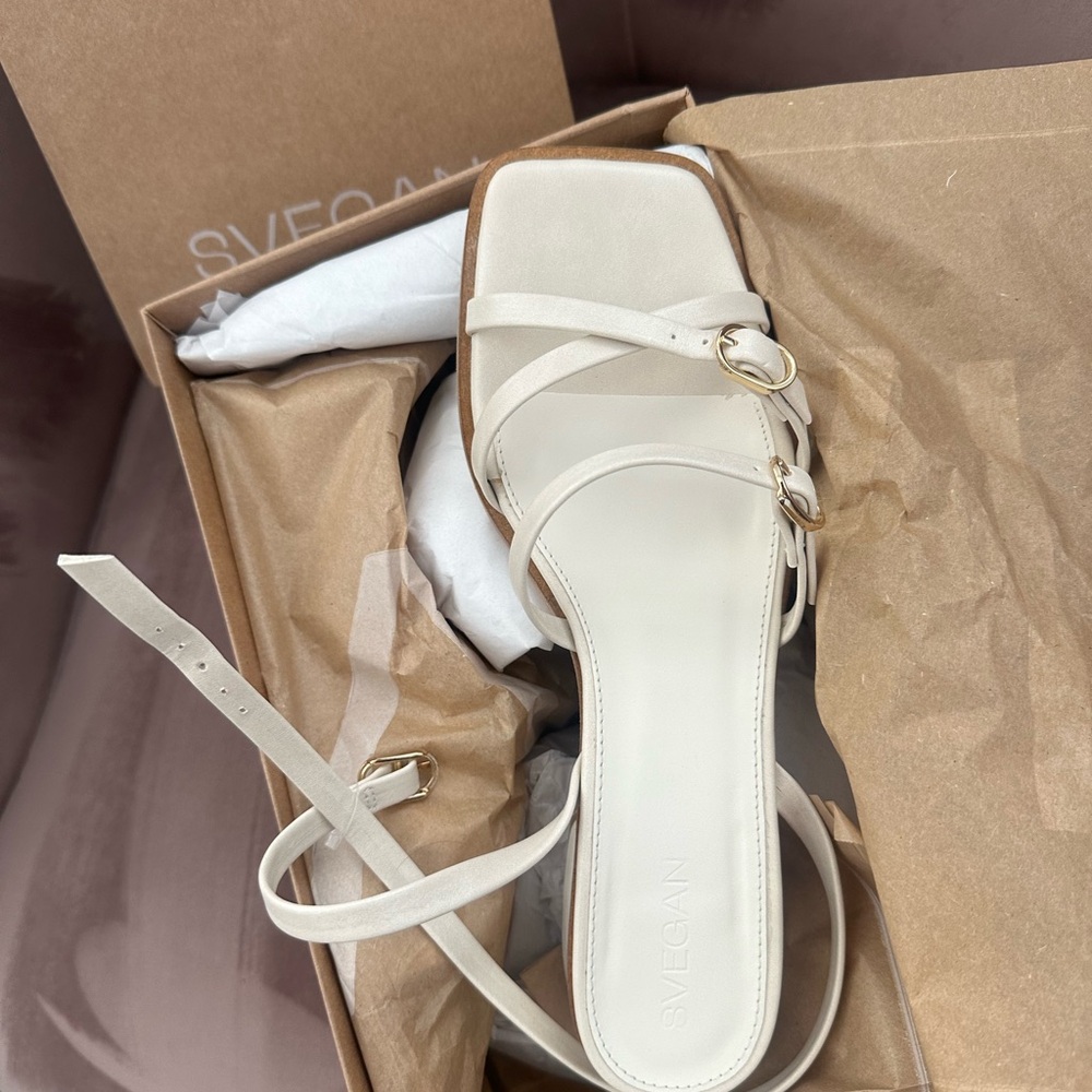 ALOHAS Cream Sandals with Block Heel Tanya Cream Vegan US 7
